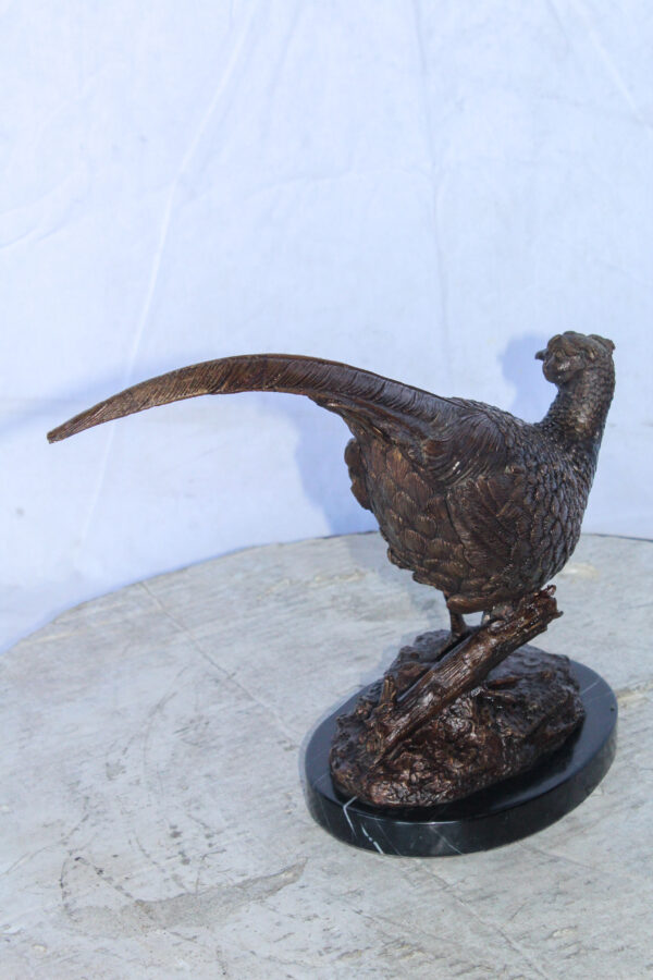 Pheasant Bird Bronze statue mounted on a Marble Base 14" x 6" x 10"H - Image 7