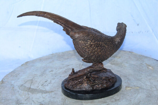 Pheasant Bird Bronze statue mounted on a Marble Base 14" x 6" x 10"H - Image 8
