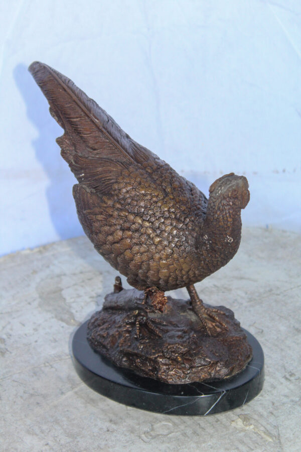 Pheasant Bird Bronze statue mounted on a Marble Base 14" x 6" x 10"H - Image 9