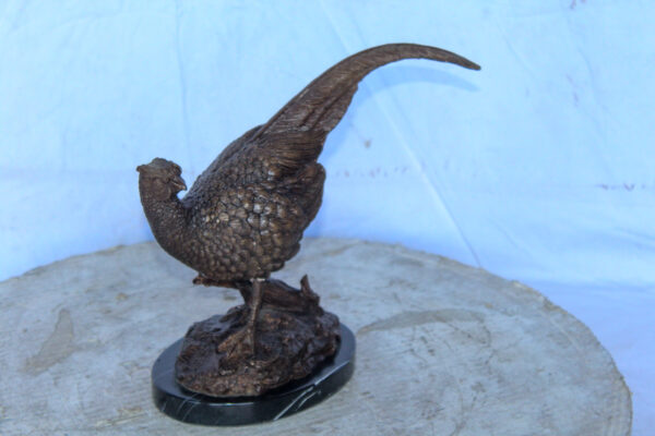 Pheasant Bird Bronze statue mounted on a Marble Base 14" x 6" x 10"H - Image 11