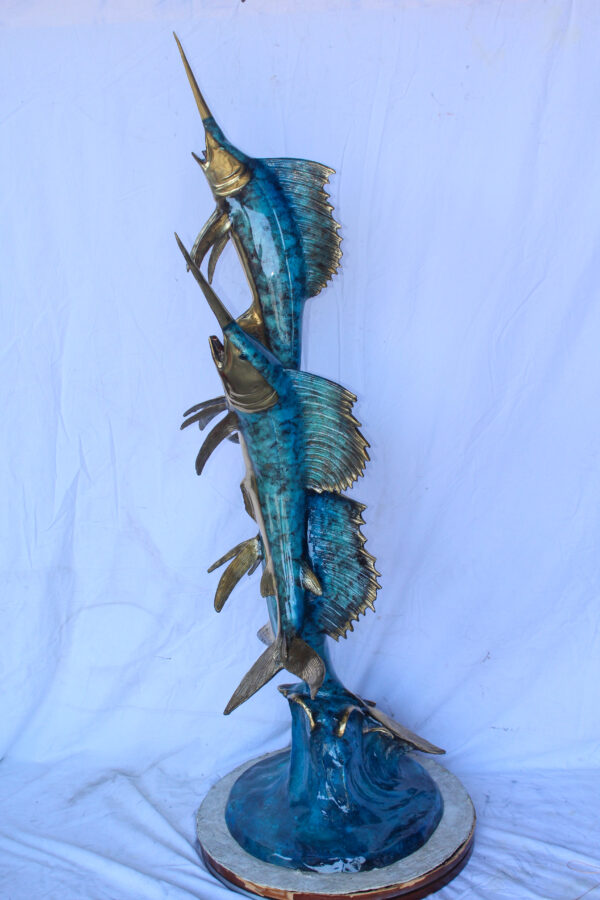 Bronze Statue, School of Three Sailfish Jumping of the Water 28" x 18" x 66"H - Image 5
