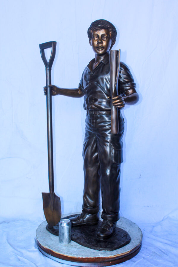 A Boy with Shovel, Charming Garden Bronze Statue 24" x 15" x 27"H - Image 4