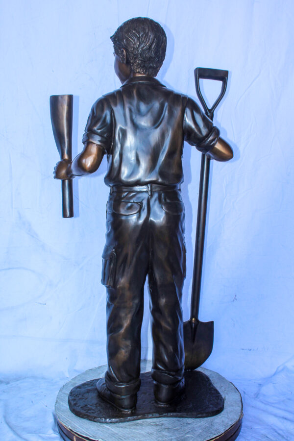 A Boy with Shovel, Charming Garden Bronze Statue 24" x 15" x 27"H - Image 7
