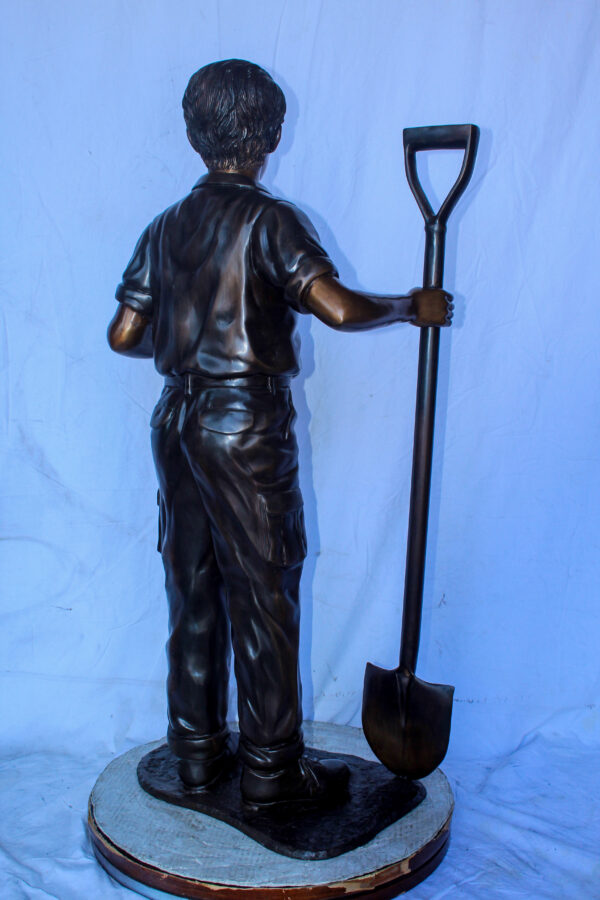 A Boy with Shovel, Charming Garden Bronze Statue 24" x 15" x 27"H - Image 8