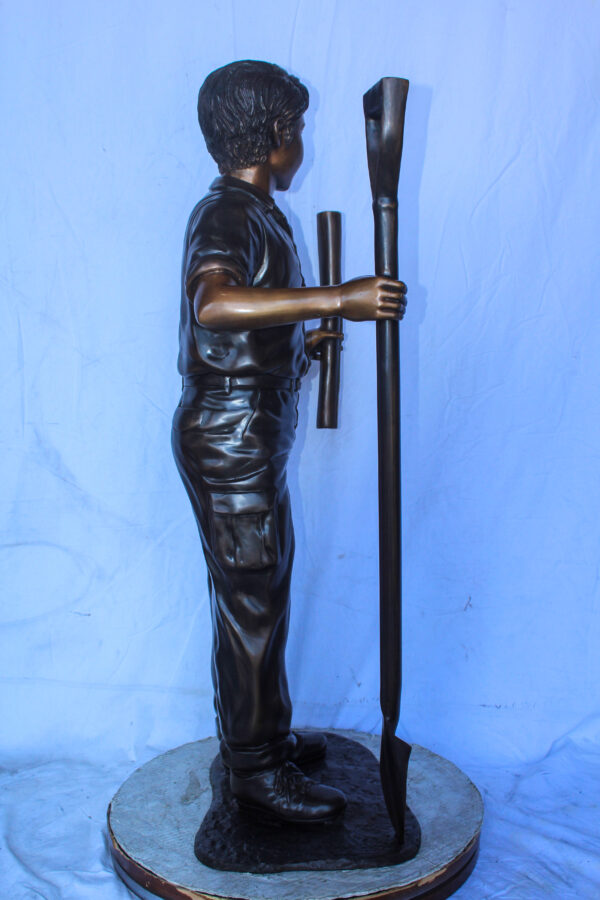 A Boy with Shovel, Charming Garden Bronze Statue 24" x 15" x 27"H - Image 9