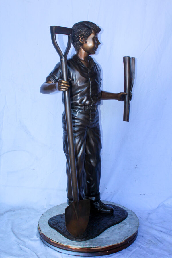 A Boy with Shovel, Charming Garden Bronze Statue 24" x 15" x 27"H - Image 10