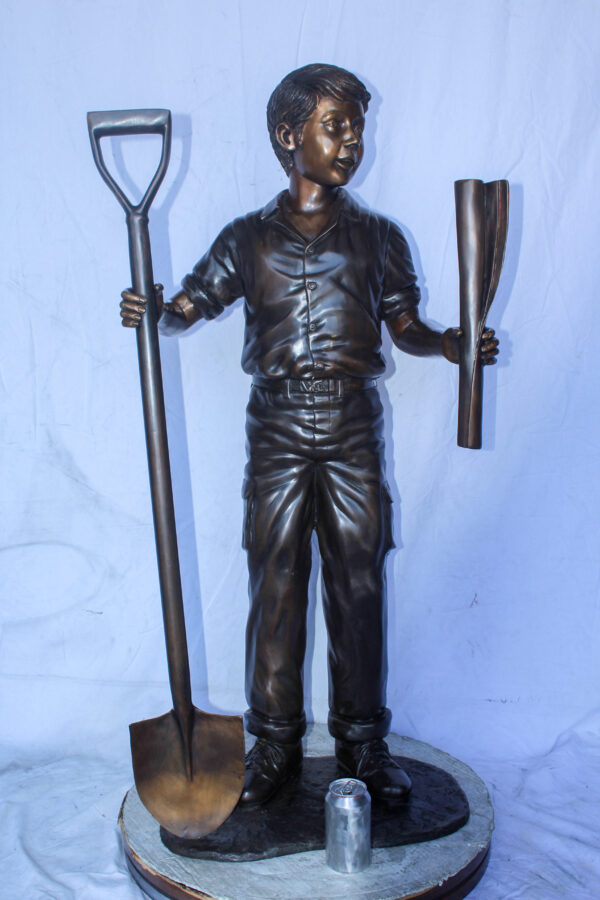 A Boy with Shovel, Charming Garden Bronze Statue 24" x 15" x 27"H - Image 11