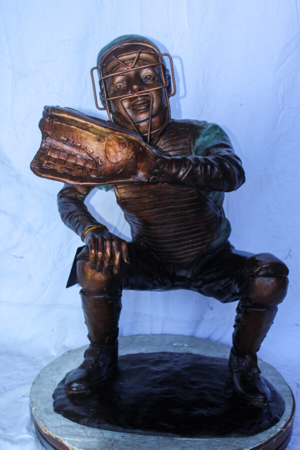 Baseball Catcher bronze statue, Dynamic Sports Decor 26" x 23" x 34"H - Image 3
