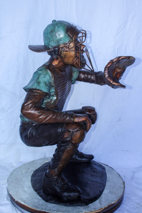 Baseball Catcher bronze statue, Dynamic Sports Decor 26" x 23" x 34"H - Image 5