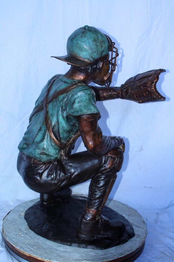 Baseball Catcher bronze statue, Dynamic Sports Decor 26" x 23" x 34"H - Image 6