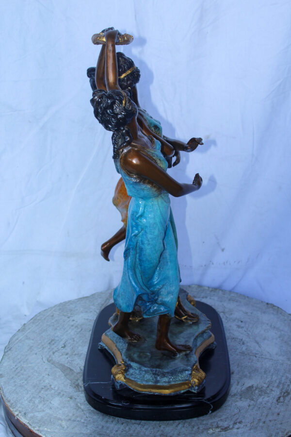 Three Dancing Ladies, Colorful Bronze Statue on a marble base 15" x 10" x 23"H - Image 5
