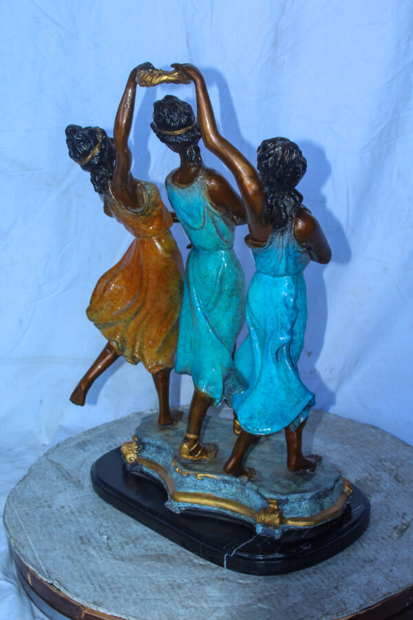 Three Dancing Ladies, Colorful Bronze Statue on a marble base 15" x 10" x 23"H - Image 6