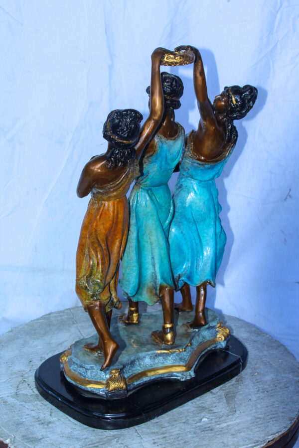 Three Dancing Ladies, Colorful Bronze Statue on a marble base 15" x 10" x 23"H - Image 8