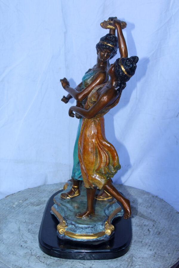 Three Dancing Ladies, Colorful Bronze Statue on a marble base 15" x 10" x 23"H - Image 9