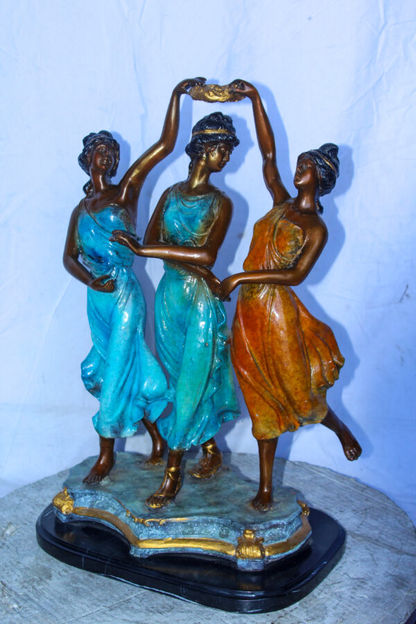 Three Dancing Ladies, Colorful Bronze Statue on a marble base 15" x 10" x 23"H - Image 10