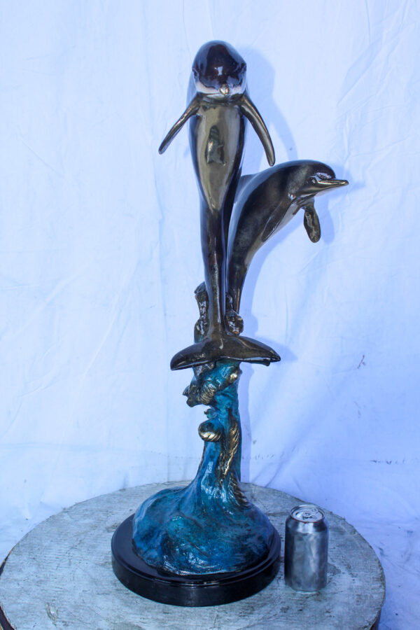 Two Dolphins Jumping of the Water Bronze Statue 11" x 12" x 31"H - Image 5