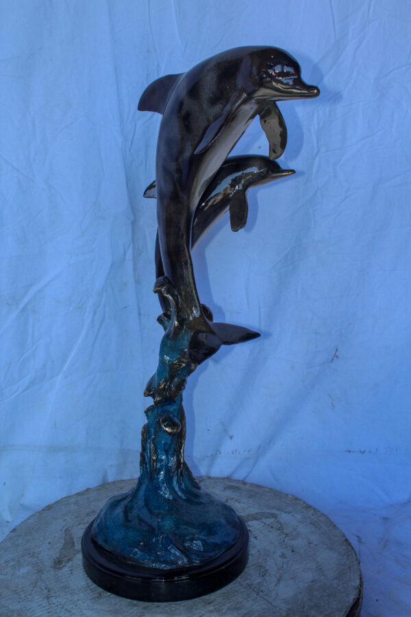 Two Dolphins Jumping of the Water Bronze Statue 11" x 12" x 31"H - Image 6