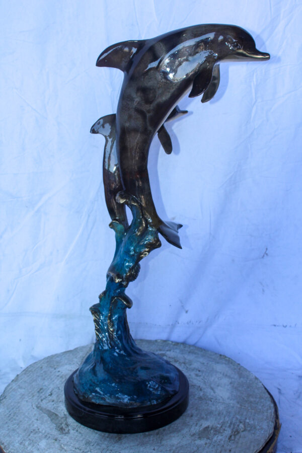 Two Dolphins Jumping of the Water Bronze Statue 11" x 12" x 31"H - Image 7