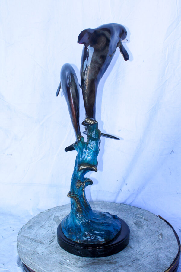 Two Dolphins Jumping of the Water Bronze Statue 11" x 12" x 31"H - Image 8