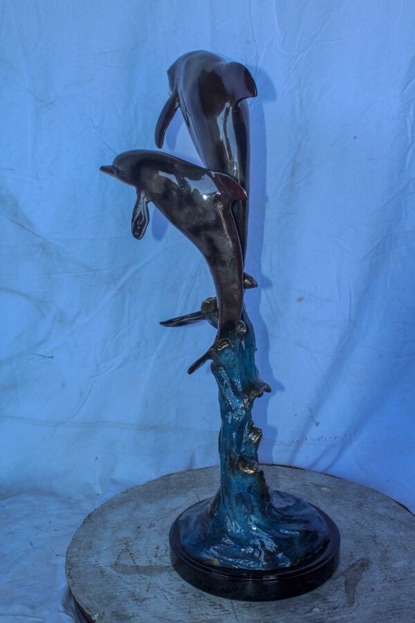 Two Dolphins Jumping of the Water Bronze Statue 11" x 12" x 31"H - Image 9