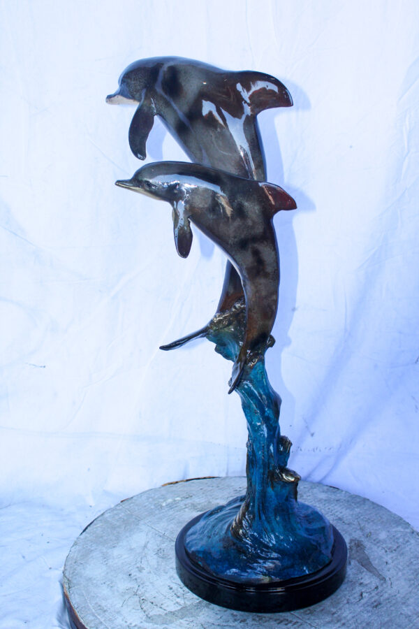 Two Dolphins Jumping of the Water Bronze Statue 11" x 12" x 31"H - Image 10