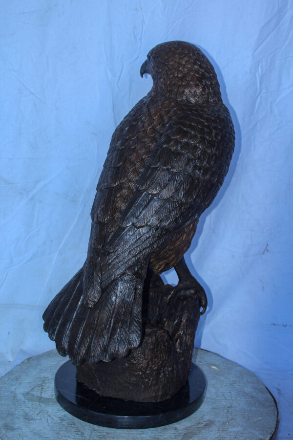 Hawk Bronze Statue Standing on Tree Stump with Marble Base 12" x 15" x 29"H - Image 8