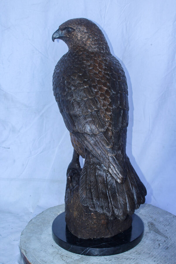 Hawk Bronze Statue Standing on Tree Stump with Marble Base 12" x 15" x 29"H - Image 9