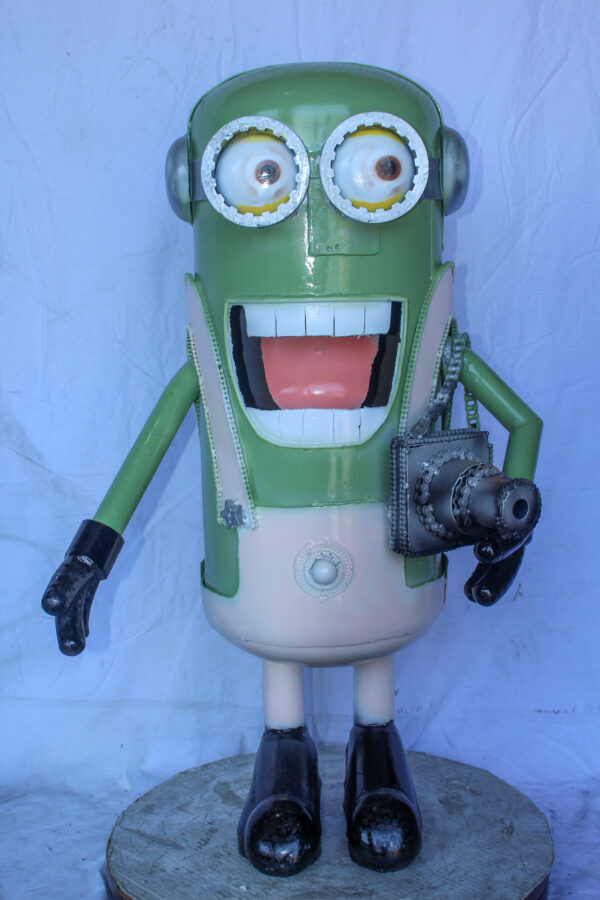 Amusing Metal Scrap Statue of Boy Holding a Camera, Unique Art 26" x 18" x 41"H - Image 3