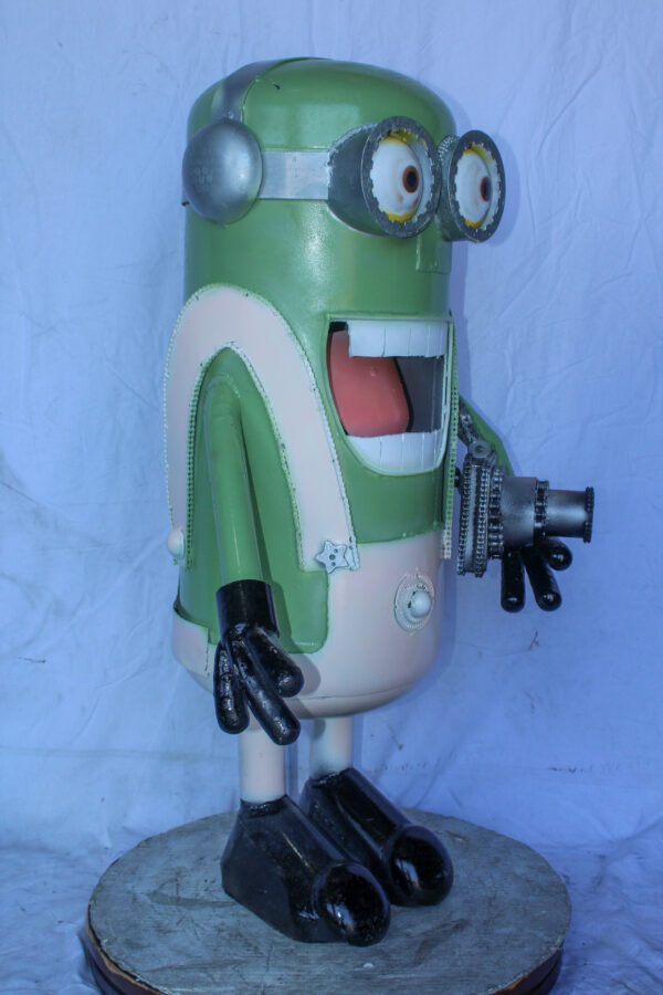 Amusing Metal Scrap Statue of Boy Holding a Camera, Unique Art 26" x 18" x 41"H - Image 4