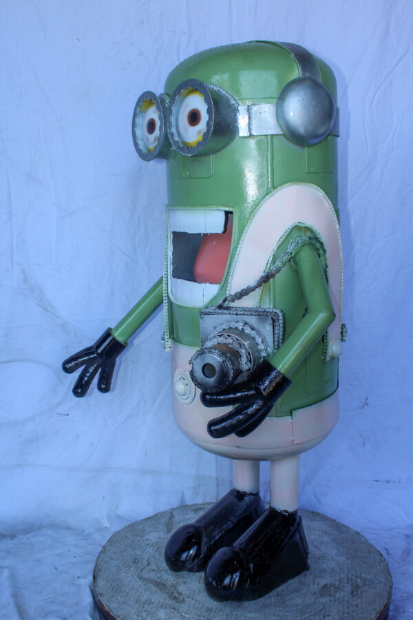 Amusing Metal Scrap Statue of Boy Holding a Camera, Unique Art 26" x 18" x 41"H - Image 9