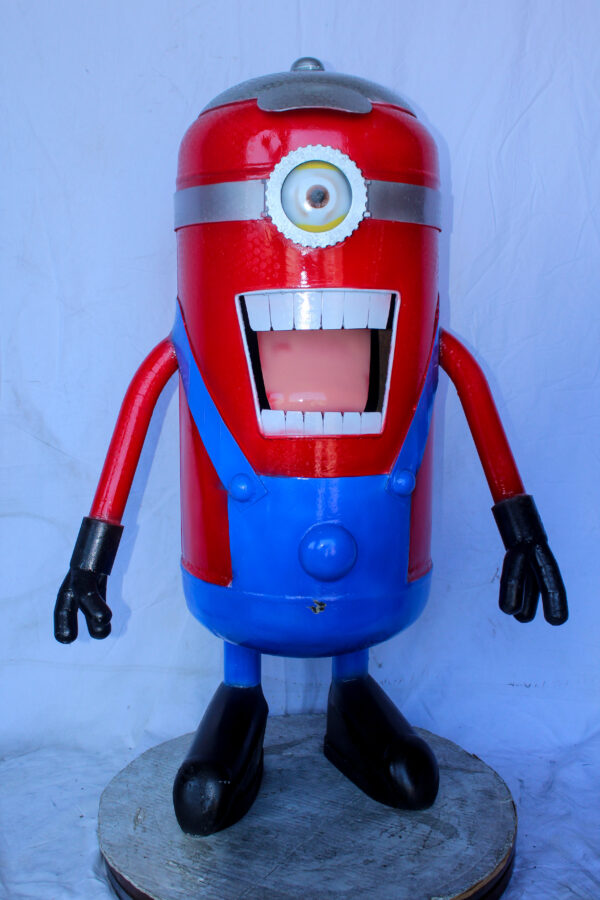 Comical Metal Scrap Statue of Boy With One Eye, Whimsical Art 28" x 15" x 42"H - Image 3