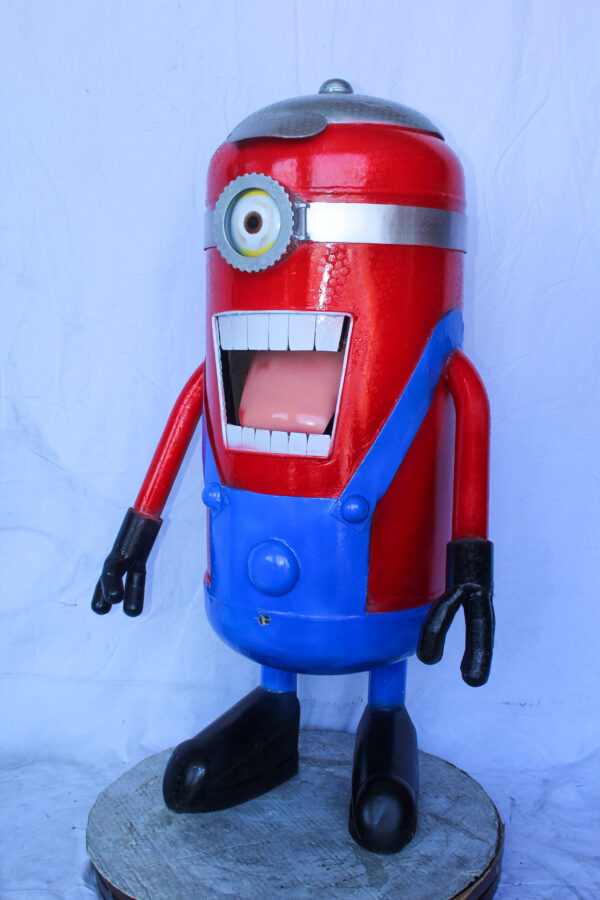 Comical Metal Scrap Statue of Boy With One Eye, Whimsical Art 28" x 15" x 42"H - Image 10