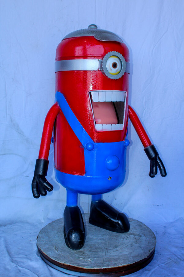 Comical Metal Scrap Statue of Boy With One Eye, Whimsical Art 28" x 15" x 42"H - Image 11