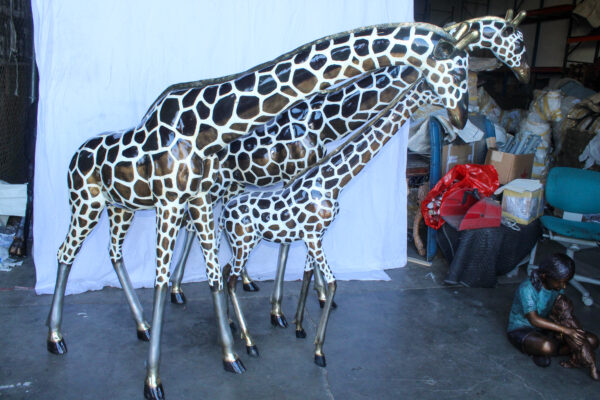 Giraffe Family Bronze Statue Silver and Brown Tone Finish 86" x 24" x 85"H - Image 4