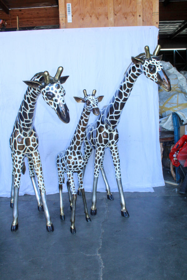 Giraffe Family Bronze Statue Silver and Brown Tone Finish 86" x 24" x 85"H - Image 5