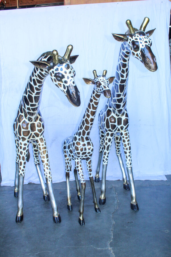 Giraffe Family Bronze Statue Silver and Brown Tone Finish 86" x 24" x 85"H - Image 6