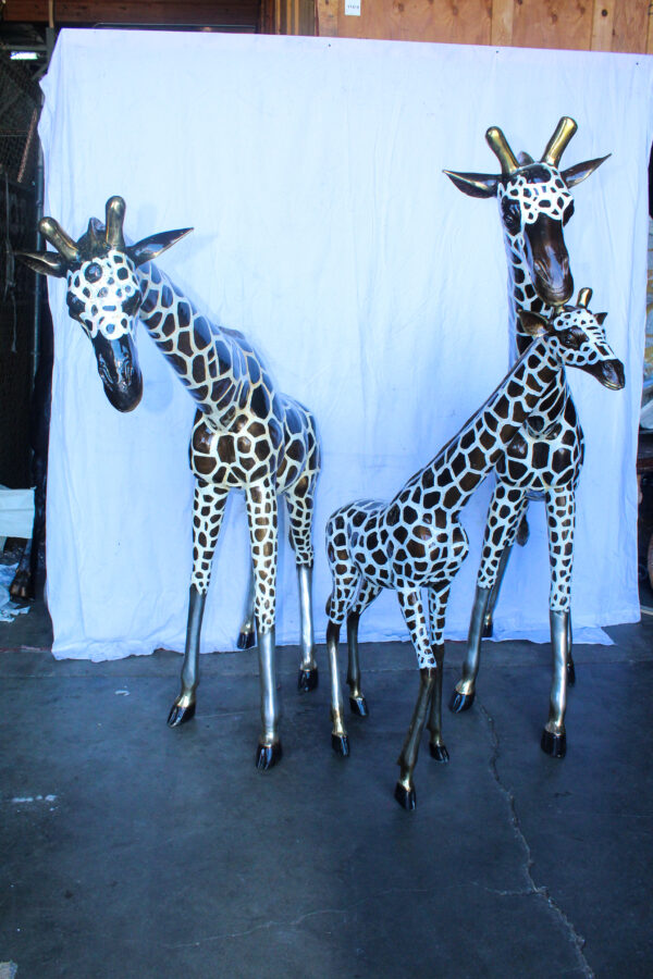 Giraffe Family Bronze Statue Silver and Brown Tone Finish 86" x 24" x 85"H - Image 7