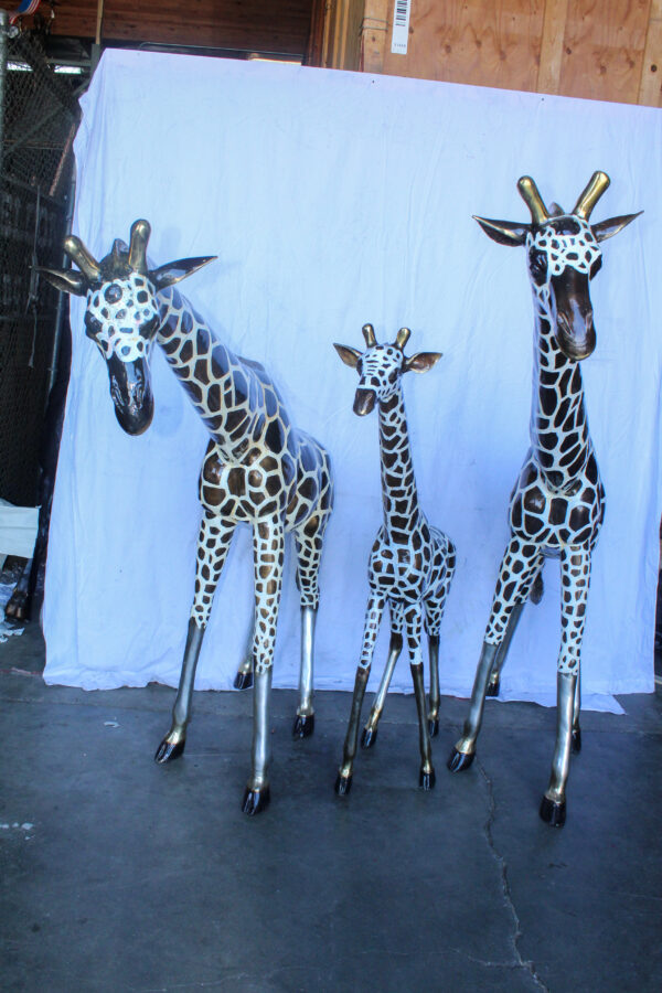Giraffe Family Bronze Statue Silver and Brown Tone Finish 86" x 24" x 85"H - Image 8