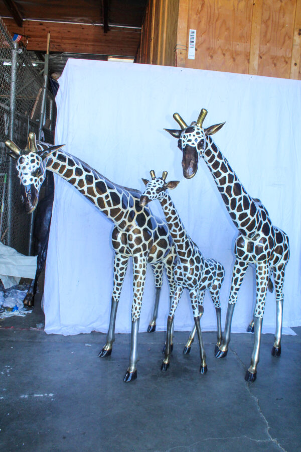 Giraffe Family Bronze Statue Silver and Brown Tone Finish 86" x 24" x 85"H - Image 9