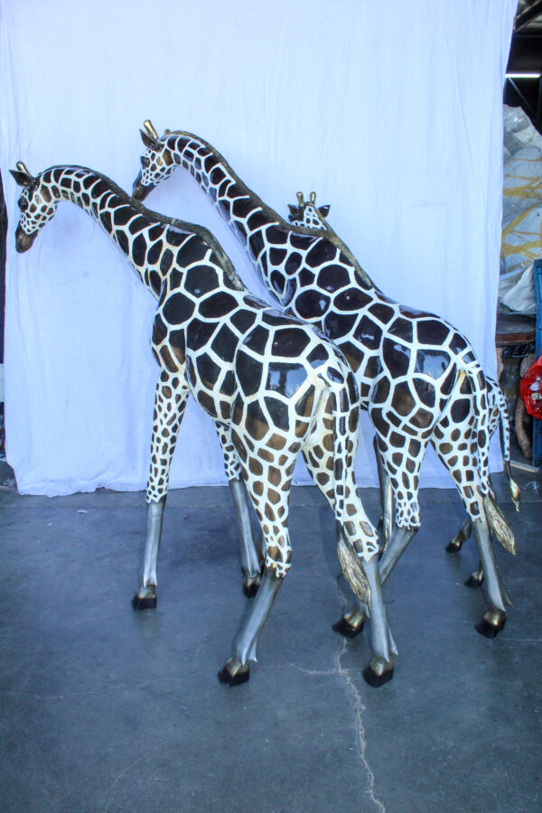 Giraffe Family Bronze Statue Silver and Brown Tone Finish 86" x 24" x 85"H - Image 11