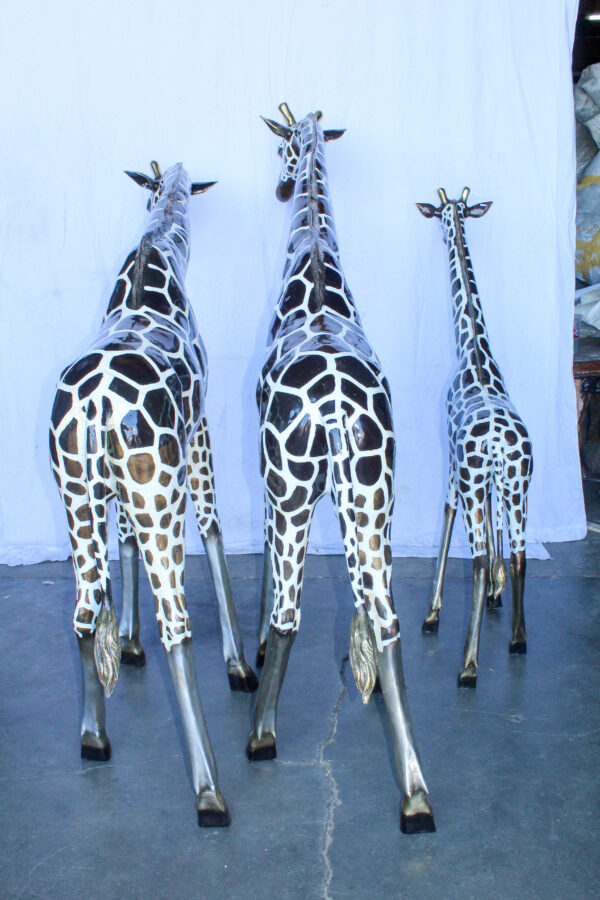 Giraffe Family Bronze Statue Silver and Brown Tone Finish 86" x 24" x 85"H - Image 12