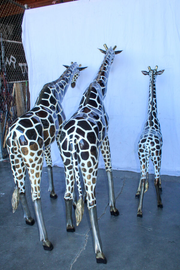 Giraffe Family Bronze Statue Silver and Brown Tone Finish 86" x 24" x 85"H - Image 13