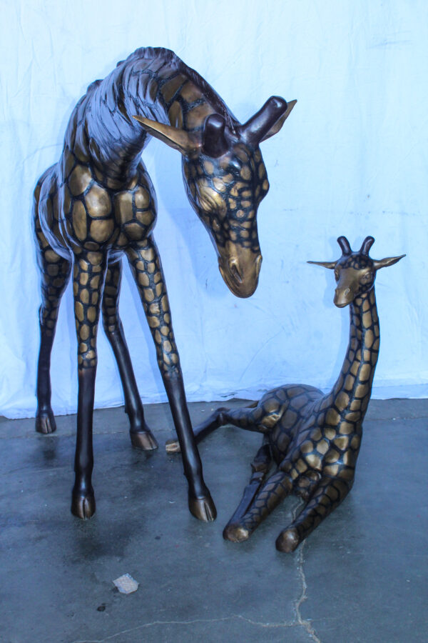 Life Size Bronze Giraffes Statues, One Laying, One Standing 77" x 21" x 58"H - Image 3