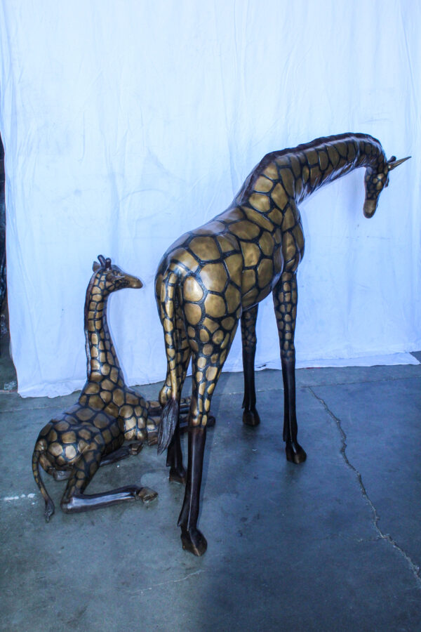 Life Size Bronze Giraffes Statues, One Laying, One Standing 77" x 21" x 58"H - Image 6