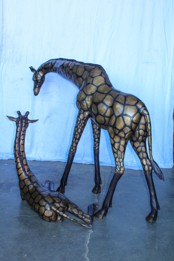 Life Size Bronze Giraffes Statues, One Laying, One Standing 77" x 21" x 58"H - Image 8
