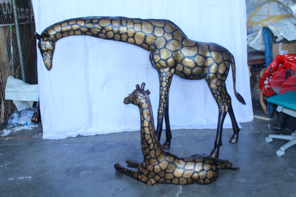 Life Size Bronze Giraffes Statues, One Laying, One Standing 77" x 21" x 58"H - Image 9