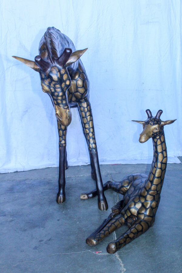 Life Size Bronze Giraffes Statues, One Laying, One Standing 77" x 21" x 58"H - Image 11
