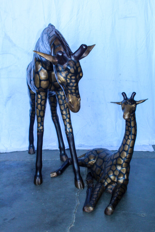 Life Size Bronze Giraffes Statues, One Laying, One Standing 77" x 21" x 58"H - Image 12