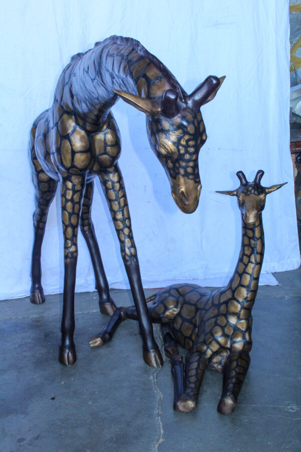 Life Size Bronze Giraffes Statues, One Laying, One Standing 77" x 21" x 58"H - Image 13