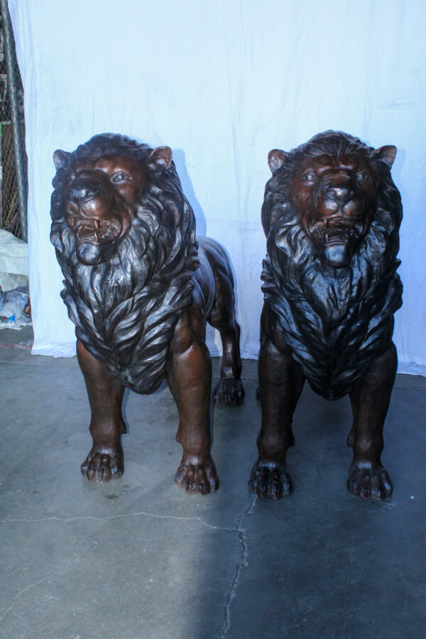 Pair of Giant Lions Bronze Statues, Wildlife Majesty Accents 78" x 24" x 57"H - Image 5